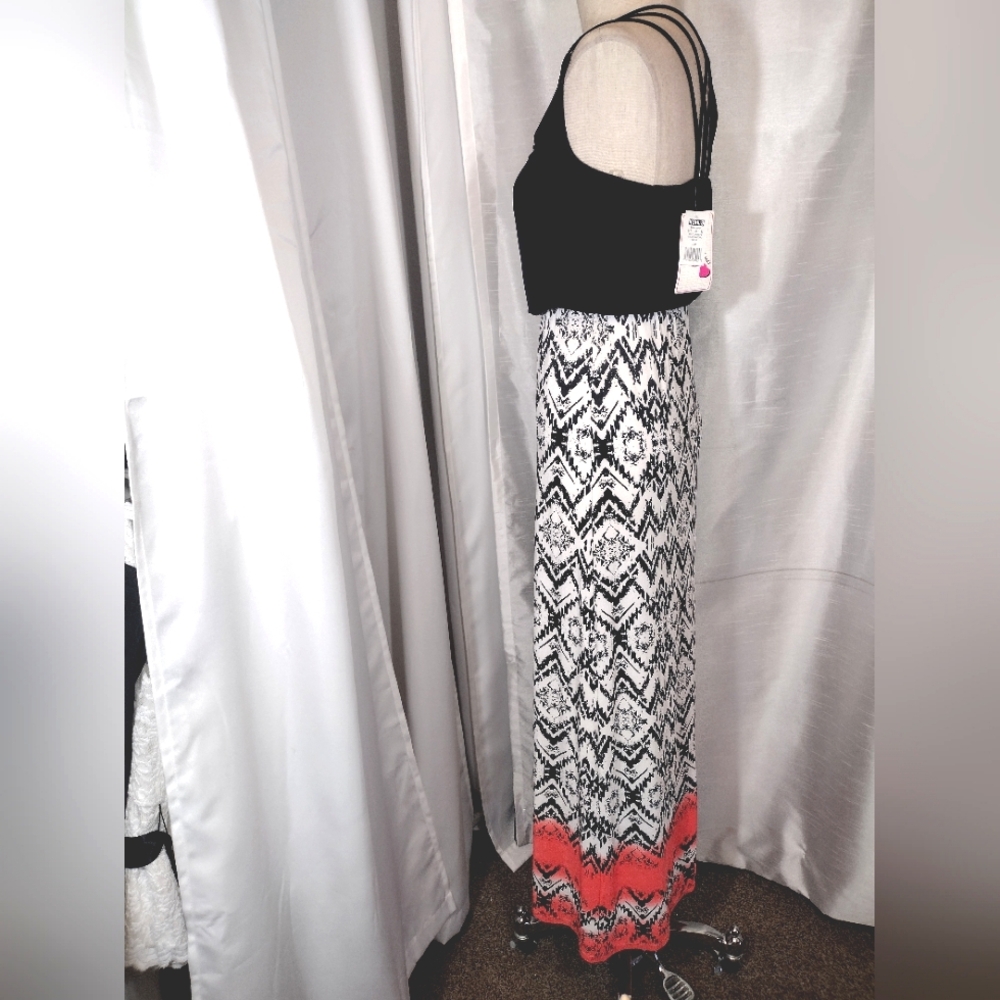 2 Pc: Trixie TAG Maxi Dress+Banana Republic Silk Blouse, Black/White/Coral, XS - Picture 7 of 16